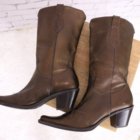 Franco Sarto leather bronze metallic cowboy boots - Picture 7 of 14